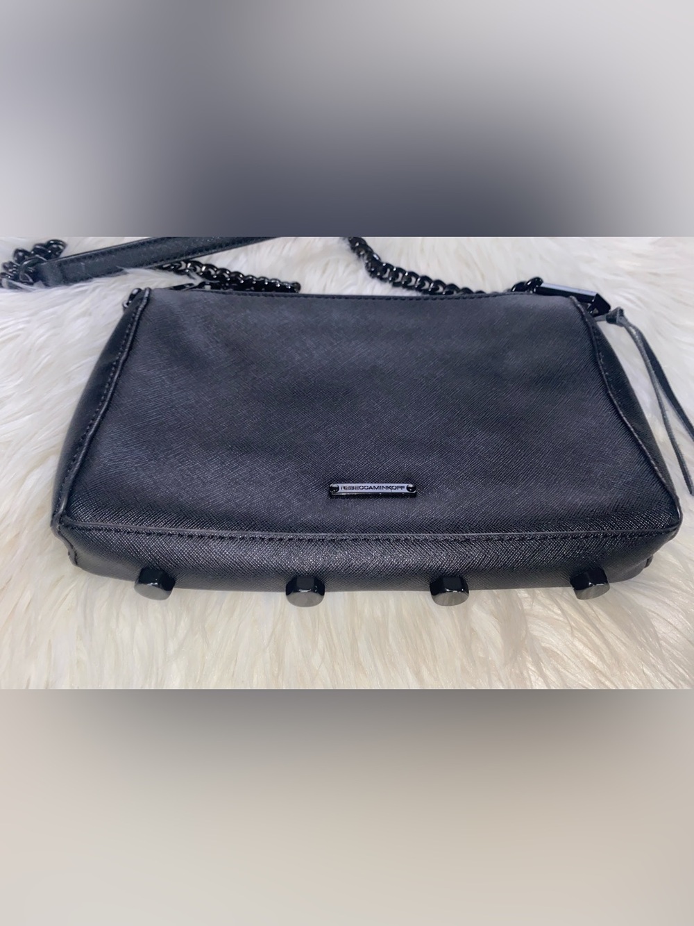 Rebecca Minkoff Avery black Saffiano leather crossbody black chain strap